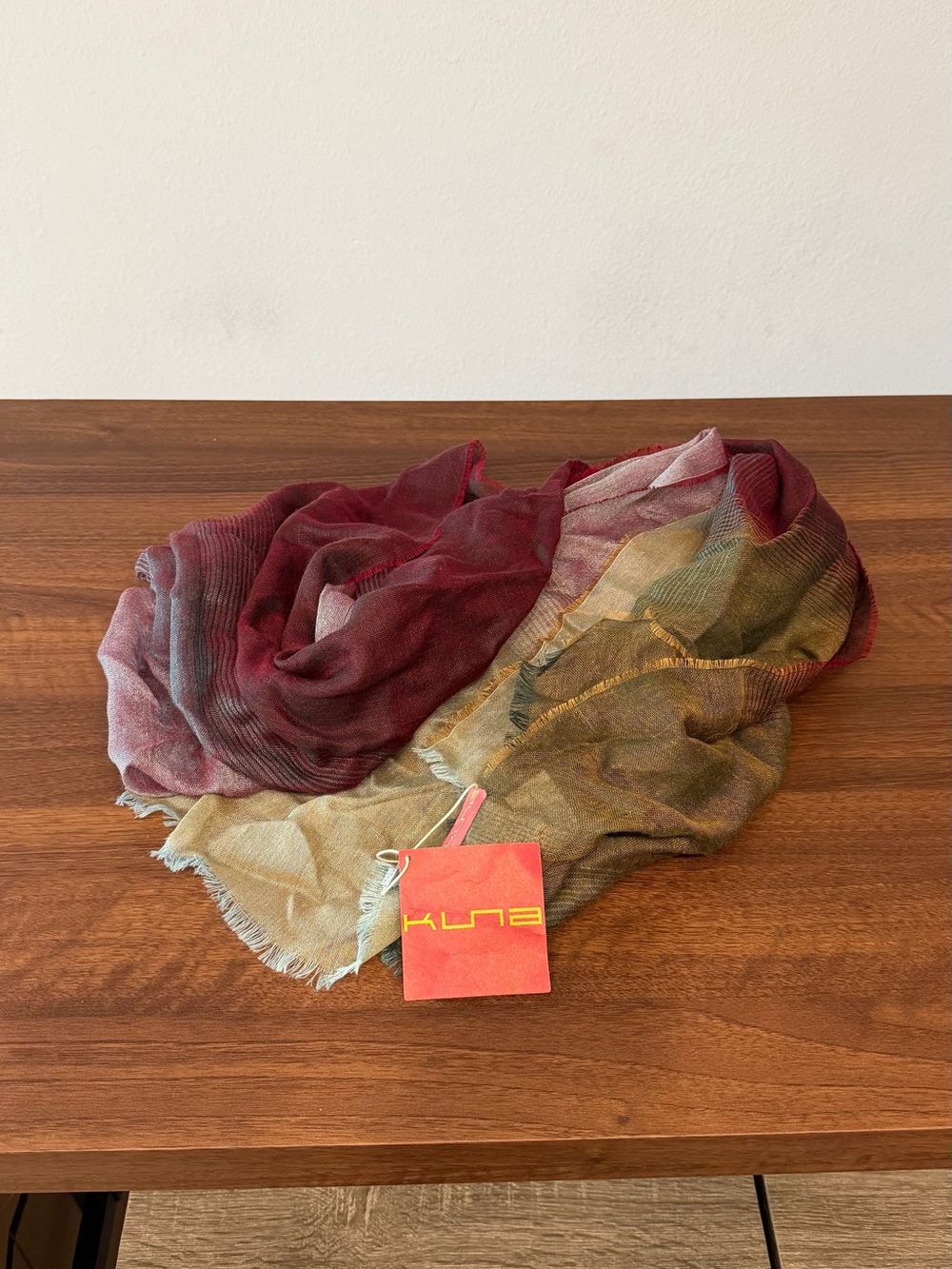 Kuna Multicolor Baby Alpaca and Silk Scarf in Burgundy, Olive and Beige